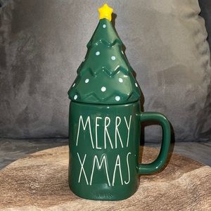 Rae Dunn MERRY XMAS Christmas Mug with Tree Topper